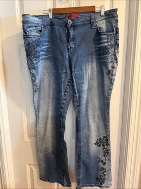 Zanadi Blue Washed Boot Cut Jeans with Black Leopard Accents
